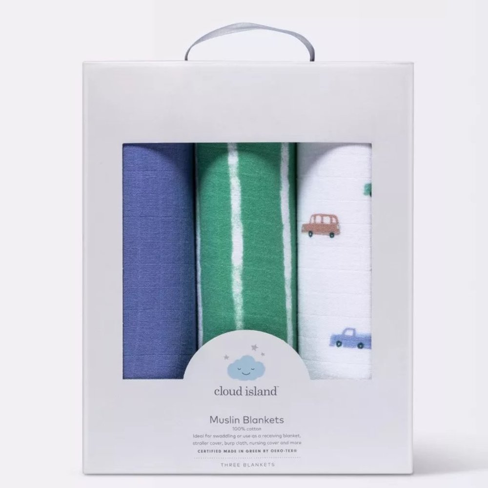 Cloud Island™ Muslin Swaddle Blankets Transportation 3pk